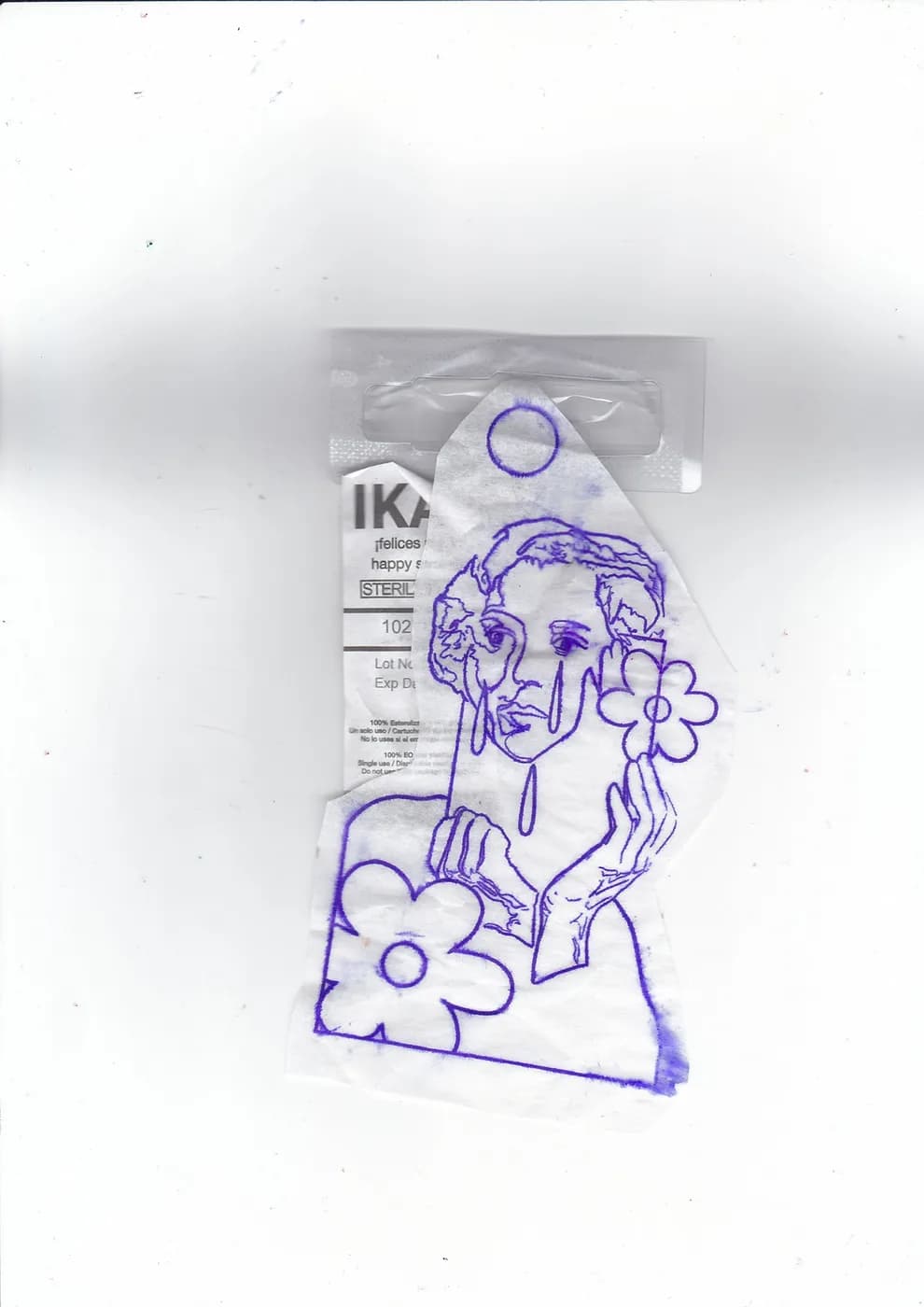 Apolo — dibujo de busto en tinta sobre empaque estéril